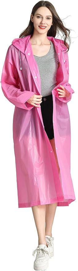 Raincoat, EVA Rain Coats Reusable Rain Ponchos Plastic Rain Jacket for Adults Men Women with Hood and Sleeves