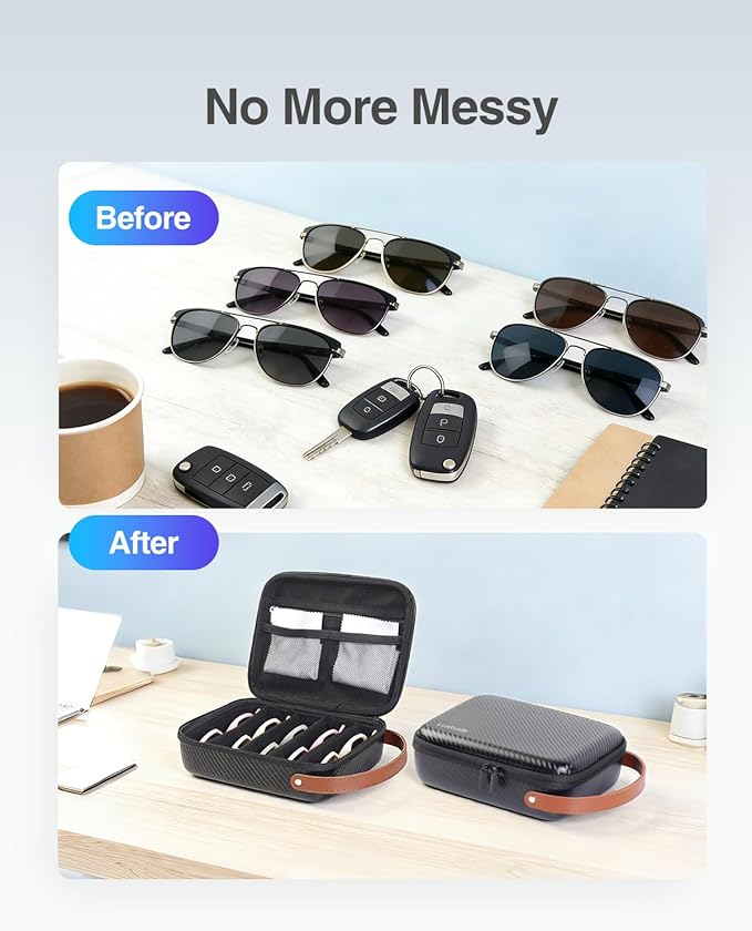 Luxtude Travel Sunglasses Organizer Case for Women Men, Glasses Case Multiple Pairs w/Adjustable Slot, Sunglass Storage Cases