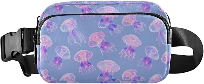 Pink Jellyfish Fanny Pack for Women Men Water Resistant Fashion Waist Packs with Adjustable Strap Belt Bag for Travel Workout Jogging Hiking 21219024
