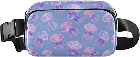 Pink Jellyfish Fanny Pack for Women Men Water Resistant Fashion Waist Packs with Adjustable Strap Belt Bag for Travel Workout Jogging Hiking 21219024