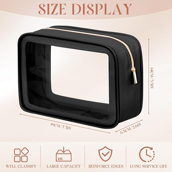 Hsei 6 Pcs Clear Makeup Bags with Color Edged TSA Approved Travel Toiletry Bags with Zipper Clear Cosmetic Bag Diaper Bag for Car Storage Organizer Wedding Essentials for Women Gift(Black)