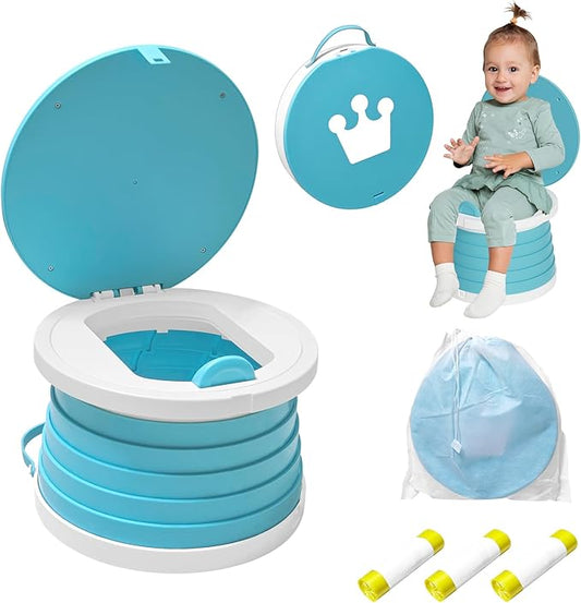 2026 Upgraded Portable Potty Chair for Toddlers with Splash-Proof Design, Foldable Travel Potty with Bag & 30 Refills - Kids Toilet for Car, Camping, Indoor - Easy Clean Baby Potty Training Seat(Blue)