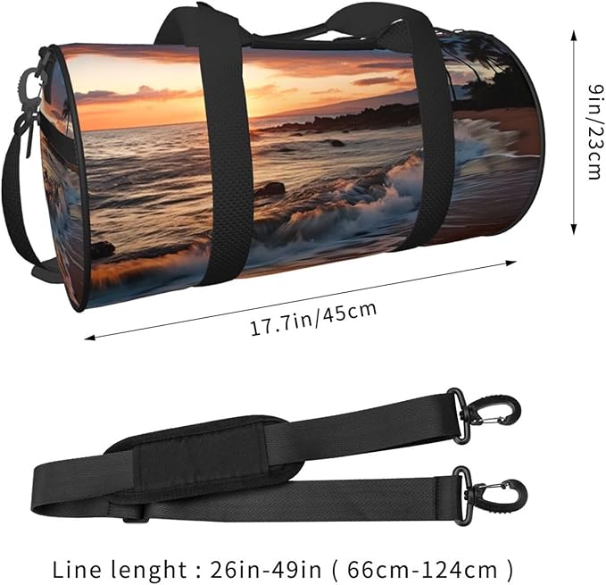 Beach Maui Hawaii Sunset Sea Waves Clouds Sports Gym Bag for Women Men Travel Duffel Bag Tote Weekender Bag Canvas Carry on Overnight Bag for Travel Swimming Fitness Workout Sports Duffle Bag