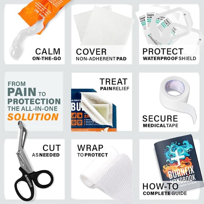 EVERLIT Burn Kit with Sterile Waterproof Wound Dressing | Hydrogel-Foam Burn Dressings, Burn Gel, Non-Stick Pads, Gauze & Shears | 30pcs First Aid Supplies for Instant Cooling, Soothing & Relief