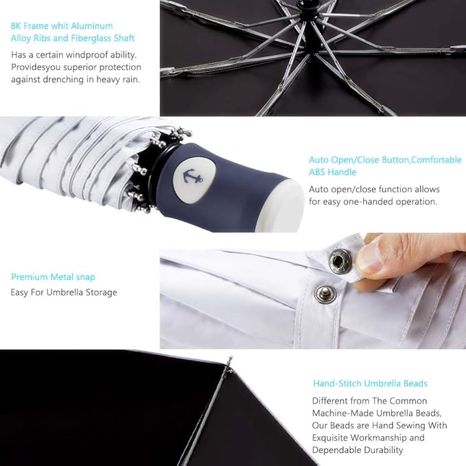 DBA FDJASGY Sun Umbrella Compact Folding Travel Umbrella Auto Open and Close for Windproof, Rainproof & 99.9% UV Protection Parasol with Black Anti-UV Coating
