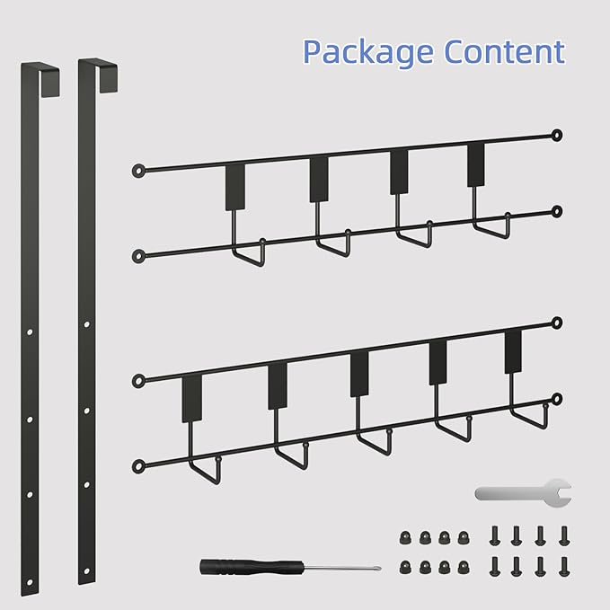 Over the Door Hooks, Over Door Hanger 9 Hooks, Coat Rack and Towel Rack for Hanging Clothes, Door Towel Hanger and Holder for Bathroom Organizer, Bedroom and Kitchen Black