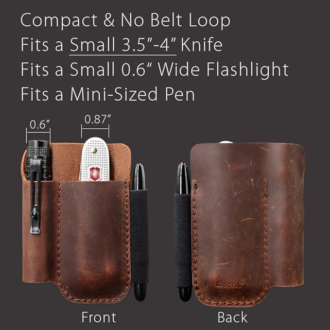 diodrio EDC Leather Knife Sheath Organizer Pouch with Pen Loop, Full Grain Leather, Chestnut