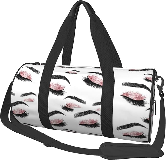 Sports Gym Bag Travel Duffel Bag Closed Eyes Lashes Rose Gold Black Eyelash White for Men Women Foldable Lightweight Yoga Gym Sports Bag