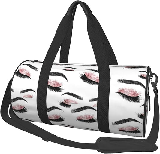 Sports Gym Bag Travel Duffel Bag Closed Eyes Lashes Rose Gold Black Eyelash White for Men Women Foldable Lightweight Yoga Gym Sports Bag