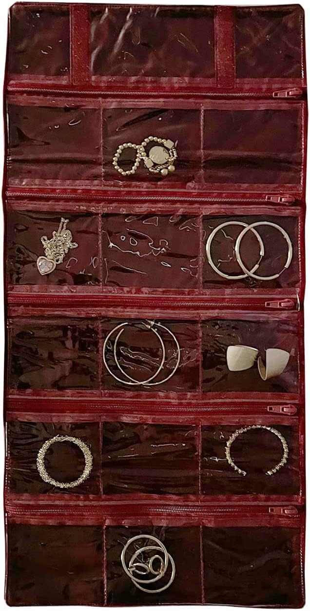 Travel Jewelry Roll Bag Portable Organizer Pouch With Grids&PVC Cover Storage Bags for Necklace, Bracelet, Bracelet,Ring, Badge, Pendant