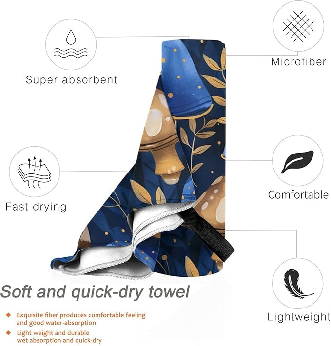 Blue Mushroomsand Sand Free Beach Towel – 27.5"X55" Quick Dry Microfiber Beach Towels for Travel, Swimming, Pool, and Camping, Absorbent and Compact Beach Essential for Women, and Men