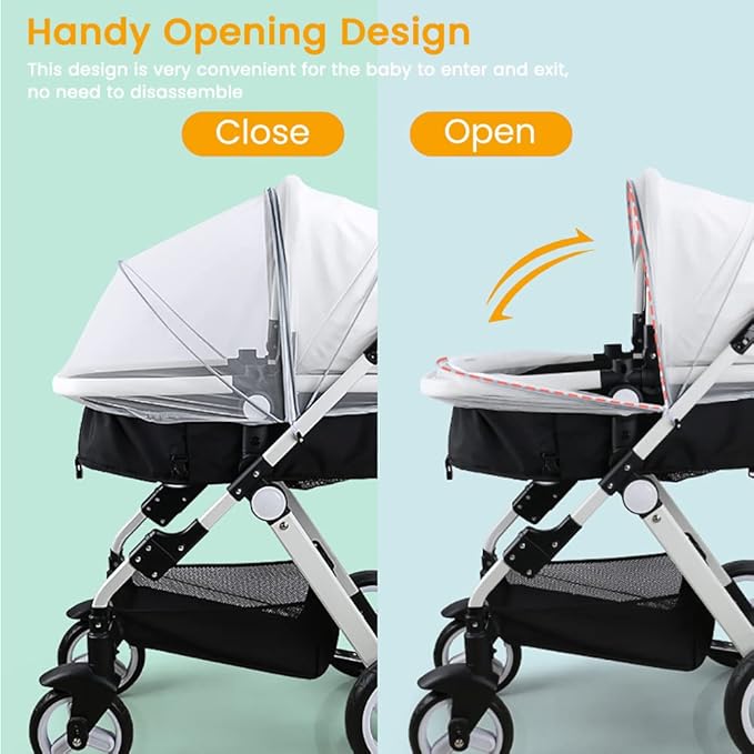 Orzbow Mosquito Net for Stroller | Universal Baby Bug Net for Strollers, Car Seats, Bassinets, Cradles, Mini Cribs, Breathable & Foldable Mosquito Cover with Travel Bag, Baby Summer Essentials, White