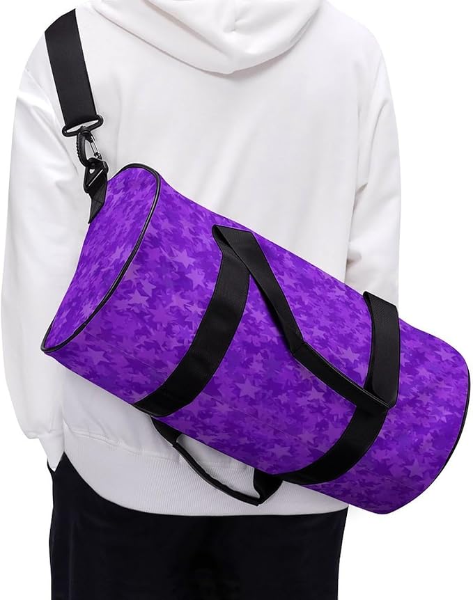 Unisex Foldable Gym Bag Purple Foil Stars Lightweight Travel Sports Bag Workout Yoga Dance Bags Overnight Weekender Bags