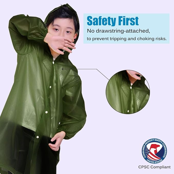 Kids Rain Jacket, 2 Pack Rain Ponchos for Kids - Reusable Raincoats for Boys and Girls Waterproof Outdoor Rain Gear