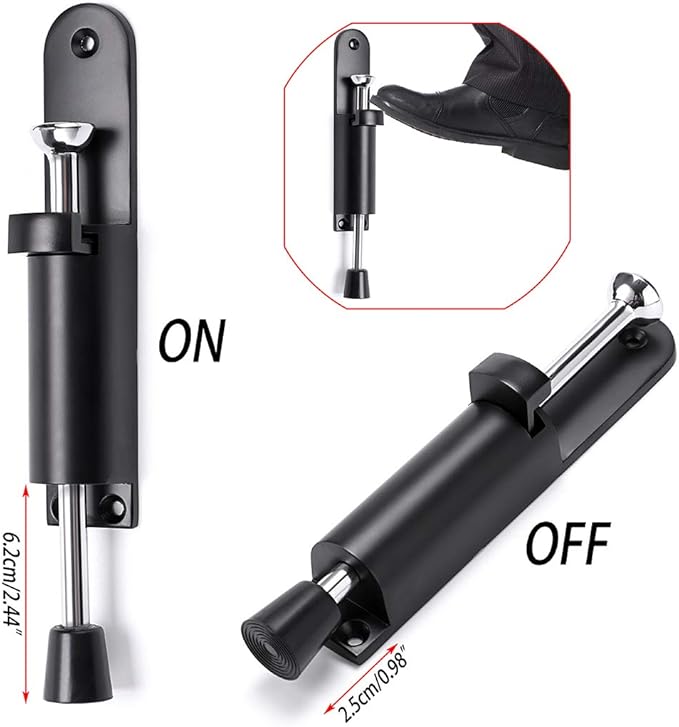Sumnacon Kickdown Door Stop - Stainless Steel Easy Step Door Stopper, Spring Loaded Telescopic Step On/Off Door Stopper Rubber, Adjustable Heavy Duty Door Locks Holder Stop/Release by Foot, Black