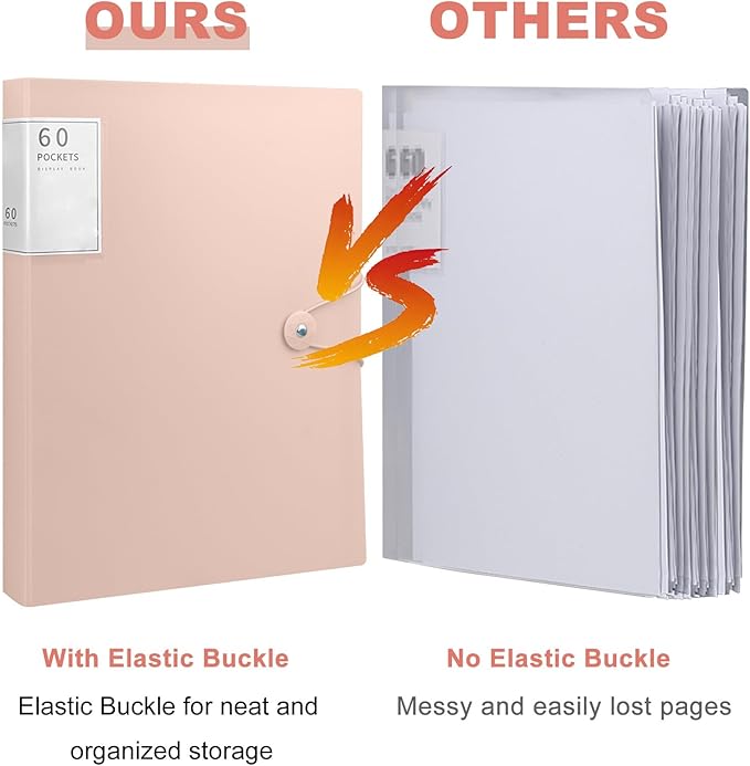 Art Portfolio Binder, 60 Pocket Binder with Plastic Sleeves, Displays 120 Pages of Documents, 8.5 X 11 (Pink) Display Book with Plastic Sleeves, for Artwork, Document Organizer Binder