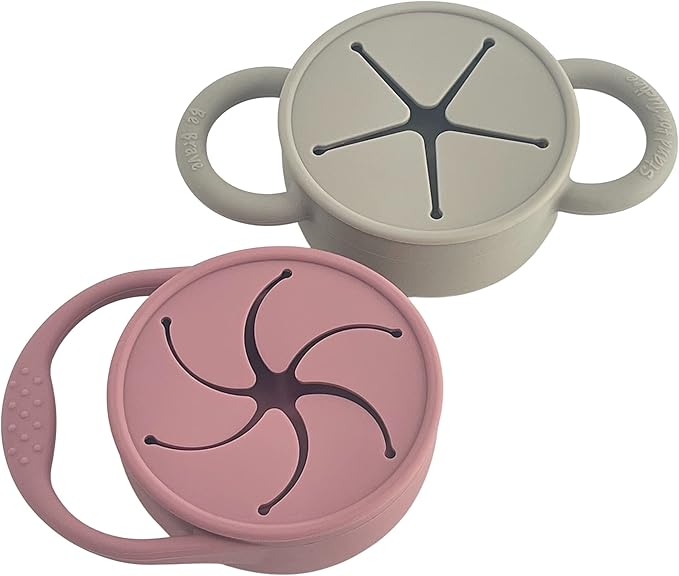 | Snack Attack I&II Baby Snack Cup | 2 pack | Silicone Collapsible Toddler Snack Cup (Dusty Rose and Fog)