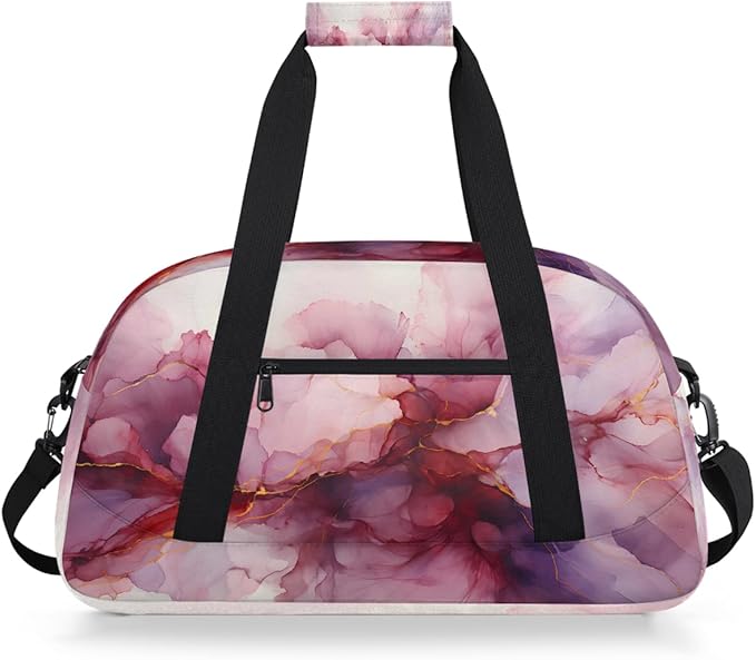 Sports Duffel Bags, Purple And Gold Watercolor Splatter Water-Resistant Gym Duffle Bag for Men Women, Lightweight Weekender Overnight Bag for Fitness, Workout, Travel