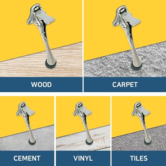 One Touch Kickdown Door Stopper, Door Holder, Heavy Duty Door Stops, Bottom of Door, Height-Adjustable Rubber Tips by HASHI (Satin Nickel 6 inch x 1pack)