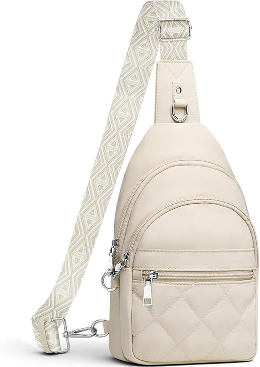 Sling Bag for Women, Anti-Theft RFID Crossbody Bag Nylon Sling Purse for Travel, Puffy Small backpack for Daily Hiking Sports White