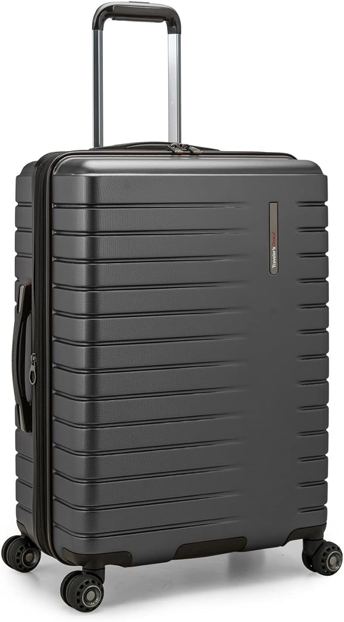 Traveler's Choice Archer Polycarbonate Expandable Luggage with Spinner Wheels, Grey, Checked 26-Inch
