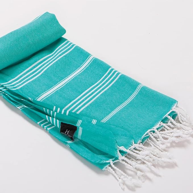 Hencely Turkish Beach Towel 37x68 Oversized, Sand-Free, Quick-Dry, Lightweight - Travel Essential for Pool & Bath - Striped 100% Cotton Bathroom Towels Accessories Gift (Mint Green)