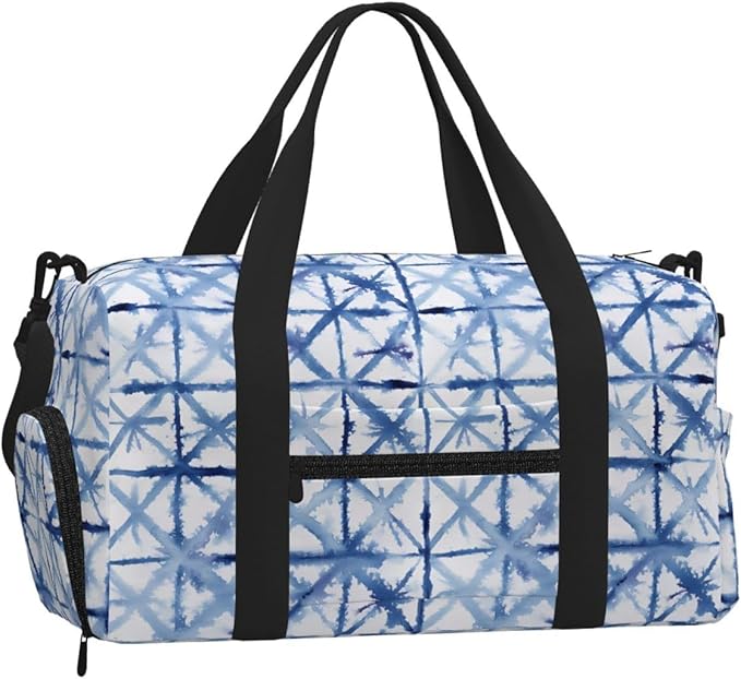Tie Dye Indigo Blue Watercolor Women'S Gym Duffle Bag With Shoes Compartment, Ideal For Travel, Gym, Sports, Duffel, Weekender