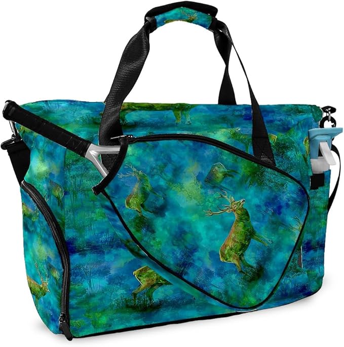 Ethereal Deer Blue Gym Bag for Women & Tennis Bag, Large Sports Duffel Bag Waterproof with Ventilated Shoe Compartment & Front Racket Sleeve, Lightweight Travel Weekender Overnight Bag