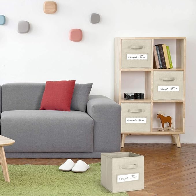 artsdi 13x13x13 storage cube bins(Set of 8) Fabric storage cubes with 8 Labels Window Cards & a Pen, storage cubes 13x13, Collapsible 13 inch cube storage bins, Cubby Boxes, Beige