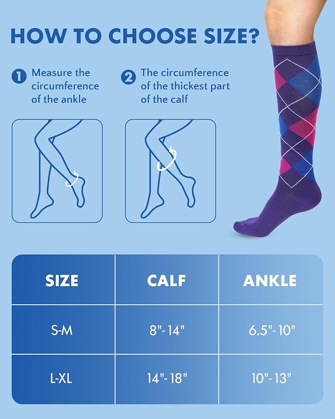 2Packs Compression Socks for Women - 15-20 mmHg Graduated Circulation Support for Nurses, Athletes and Travel