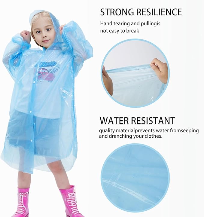 Disposable Rain Ponchos for Kids,Rain Ponchos Family Pack,Clear Kids Ponchos,Individually Wrapped.