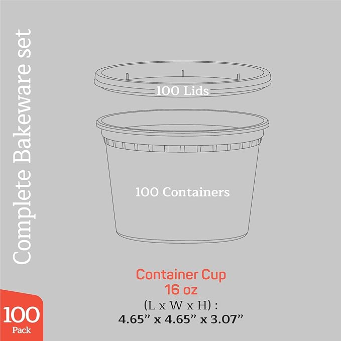 Plastic Deli Containers with Lids 16 oz (Pack of 100) – Leak-Proof, BPA-Free Food Storage Containers for Soup, Slime & Meal Prep, Stackable, Microwave, Dishwasher Safe, Reusable Clear Plastic