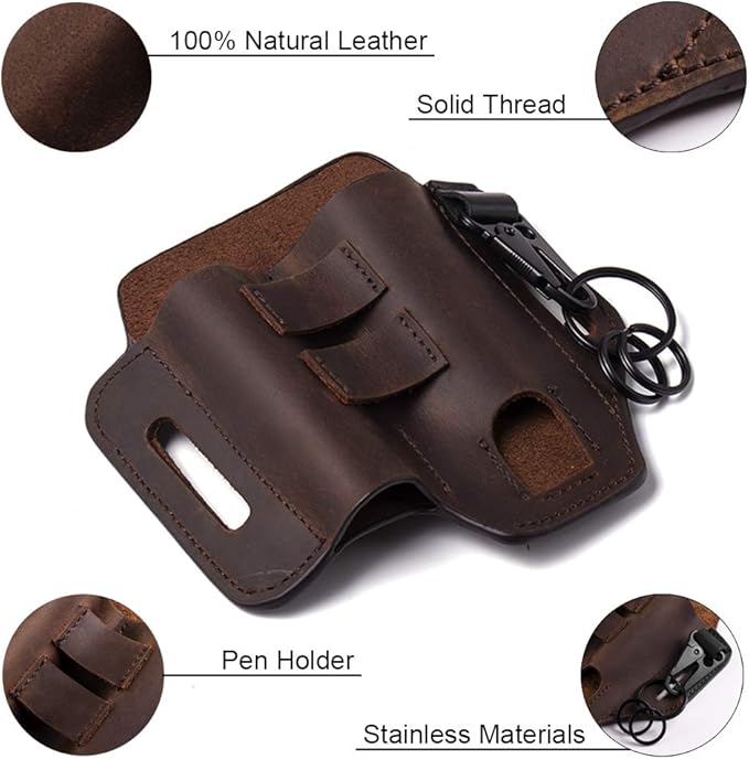 Gentlestache Multitool Belt Sheath, EDC Leather Belt Organizer, Belt Holder with Multitool Pouch, Flashlight Holder, Pen Holder and Keychain Clip, Practical EDC Belt Pouch for Men