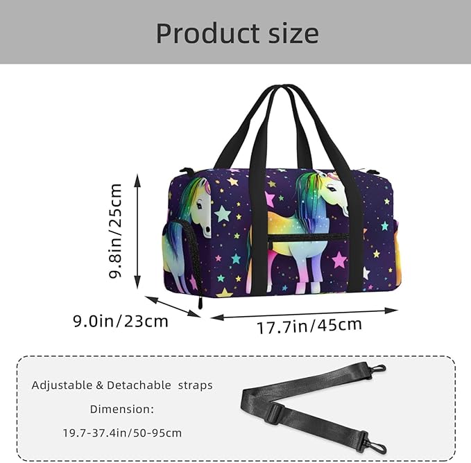 One-horse star Print Gym Bag with Shoe Compartment for Women Men, 17.7in Sports Duffle Weekender Tote, Overnight Travel Duffel Bag Carry On