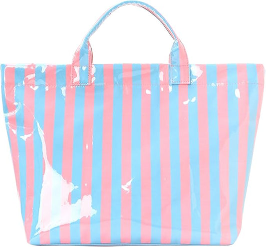 JQWYGB Striped PVC Tote Bag Large Glossy Striped Handbags Waterproof Top Handle Bag Plastic Tote Handbag Beach Travel Work