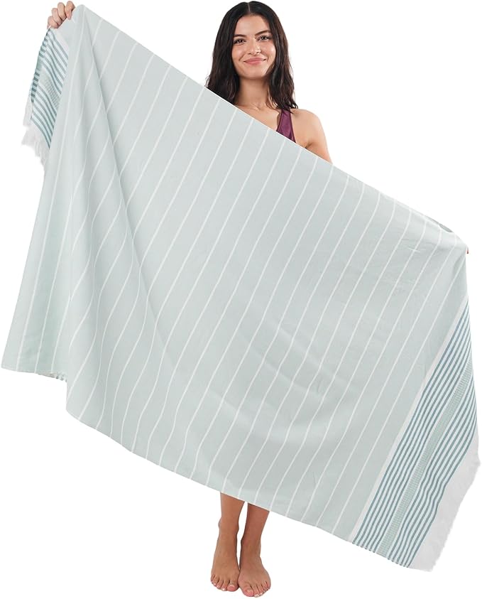 SOFE H&L | LINVIA Foutah Quick Dry Beach Towel Pack of 2 (35” x 70”) Basic - Mint | Lightweight, Premium, Fade Resistant, Durable | Travel Towel, Turkish Beach Towel with Shoulder Strap