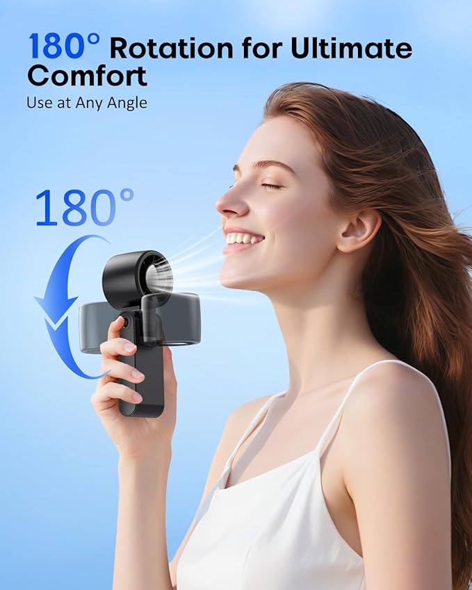 Portable Turbo Handheld Fan [15000 RPM], 5200mAh Battery, 12H Runtime, 3-in-1 180°Foldable Personal Fan, Turbo Tech Cooling for Outdoor, Travel, Work, Makeup-Black
