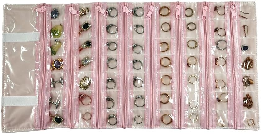 Travel Jewelry Roll Bag Portable Organizer Pouch With Grids&PVC Cover Storage Bags for Necklace, Bracelet, Bracelet,Ring, Badge, Pendant