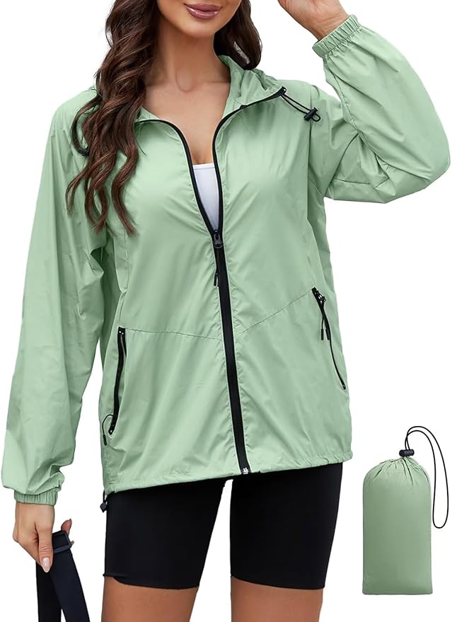 PITINAN Lightweight Rain Jacket Women Packable Wind Breaker Light Rain Jacket Women Waterproof Travel Raincoat S-XXL