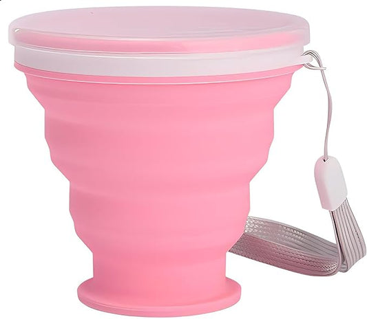Silicone Folding Travel Cup with Lid - Expandable Reusable Drinking Mug for Camping, Hiking & Outdoor