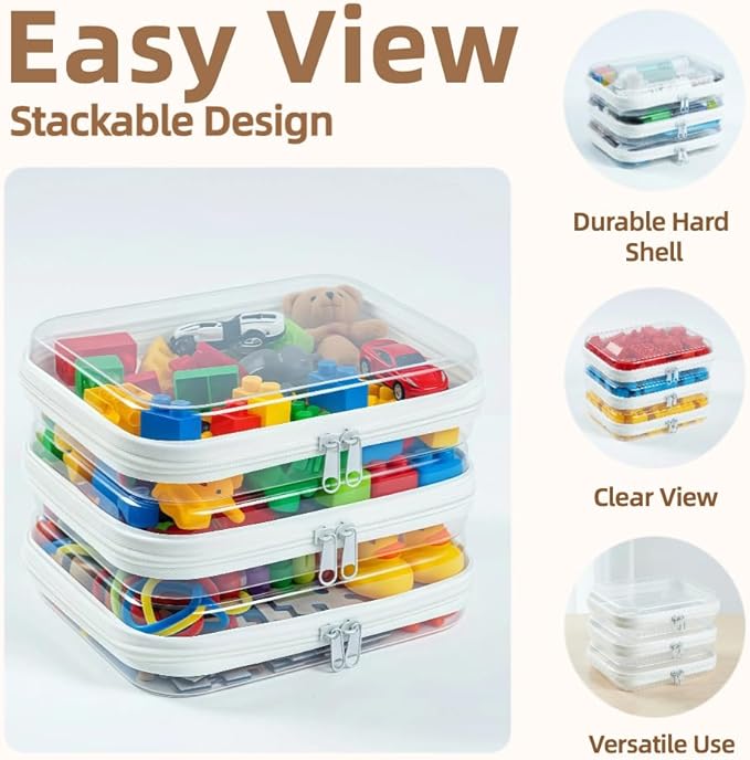 6-Pack Medium Clear Hard Shell Zipper Pouches, Clear Zipper Bags, Hard Case Pouches for Purse & Diaper Bag Organizer, and Travel Essentials (6M)