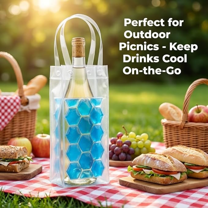 3-Pack Freezable Wine Cooler Bags with Built-in Gel Ice Packs - Portable Hexagon Wine Chiller Sleeve - Reusable Clear Folding Carrier Tote for Champagne, Beer, Picnic & Travel (orange）
