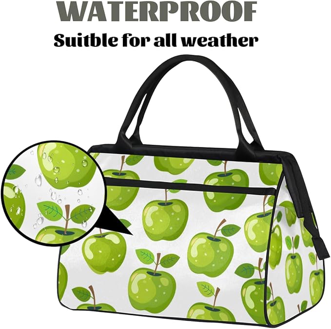 Green Apples Overnight Weekender Bag for Women Men Travel Duffel Bags Waterproof Luggage Carry on Sports Yoga Gym Bag