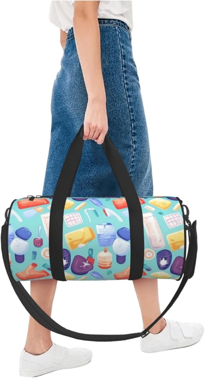 Gradient medical items pattern Sports Gym Bag for Women Men Travel Duffel Bag Tote Weekender Bag Canvas Carry on Overnight Bag for Travel Swimming Fitness Workout Sports Duffle Bag