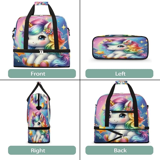 Rainbow Animal Unicorn Star Large Weekender Bag with Shoe Compartment Travel Duffel Bags for Women Carry On Hospital Overnight Bag Foldable Personal Item Travel Bags Tote Gym Sports Airplanes