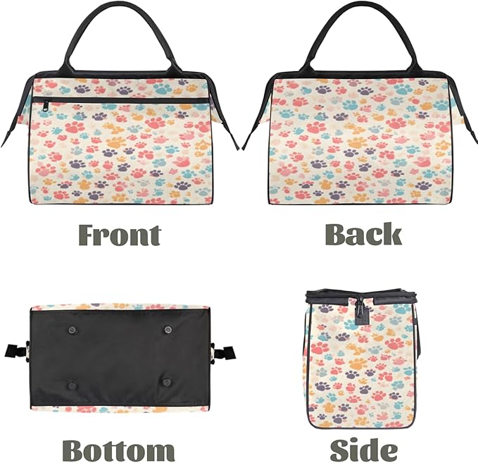 Colorful Pawprint Overnight Weekender Bag for Women Men Travel Duffel Bags Waterproof Luggage Carry on Sports Yoga Gym Bag