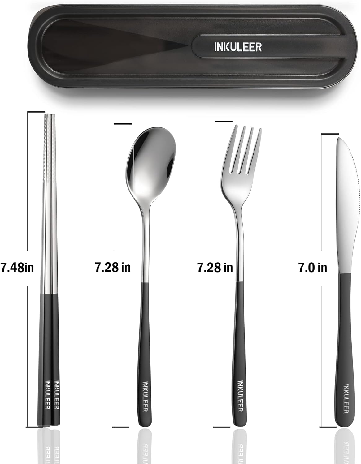 Travel cutlery set, 18/8 stainless steel cutlery, Reusable utensils set with case, Portable Silverware Lunch Box for Camping and Office