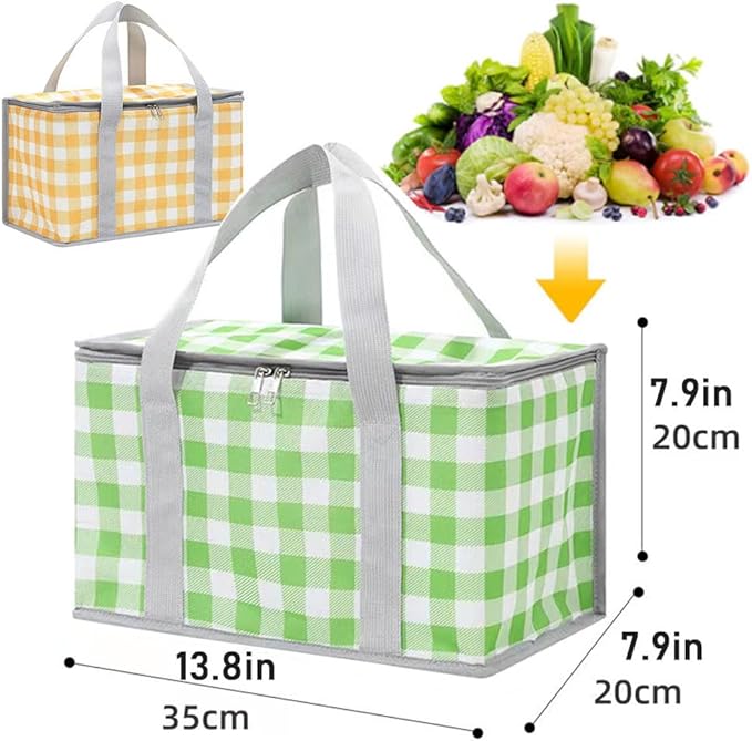 Insulated Picnic Bag Cooler Reusable, Beach Bag Cooler Bags with Zippered Top - Insulated Bag for Hot or Cold,Picnic Basket Collapsible, Picnic,Beach, Outdoor (13.8x7.9x7.9 in)