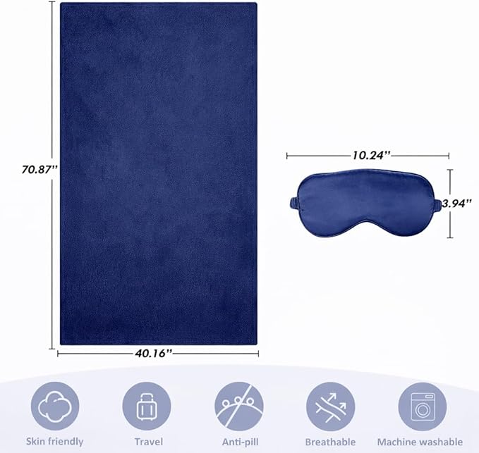 Travel Blanket, Airplane Blanket, Ultra-Soft, Warm & Lightweight, 65x40 in, Outdoor Blanket Essentials for Women, Men & Kids, Included Eye Mask, Luggage Sleeve & Backpack Clip Grey