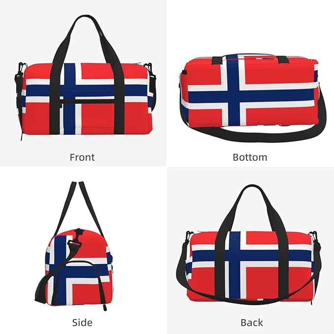 Norwegian flag Print Gym Bag with Shoe Compartment for Women Men, 17.7in Sports Duffle Weekender Tote, Overnight Travel Duffel Bag Carry On
